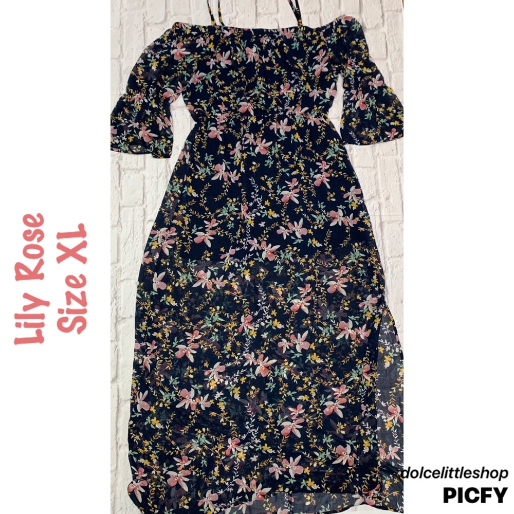 Lily Rose 🌸 Navy Blue Maxi Off-the-Shoulder Dress